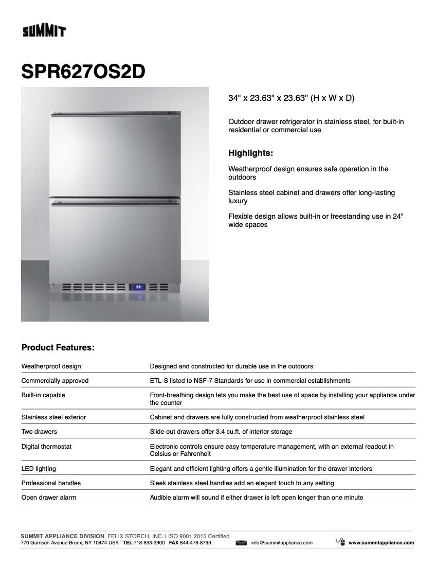 SUMMIT 24 in. 2-Drawer All-Refrigerator in Stainless Steel (SPR627OS2D) 