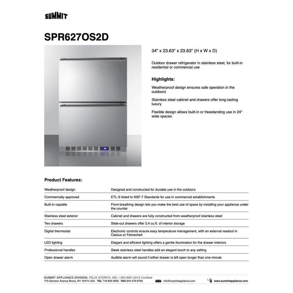 SUMMIT 24 in. 2-Drawer All-Refrigerator in Stainless Steel (SPR627OS2D) 