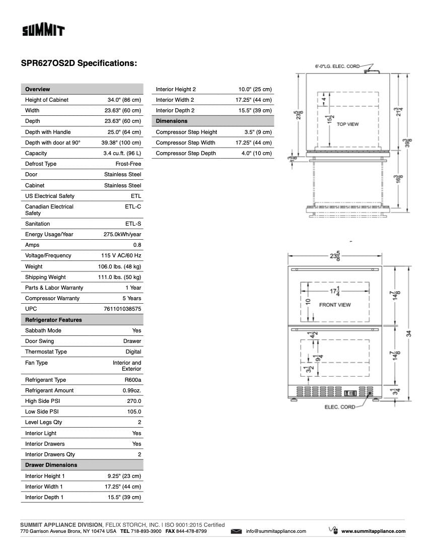 SUMMIT 24 in. 2-Drawer All-Refrigerator in Stainless Steel (SPR627OS2D) 