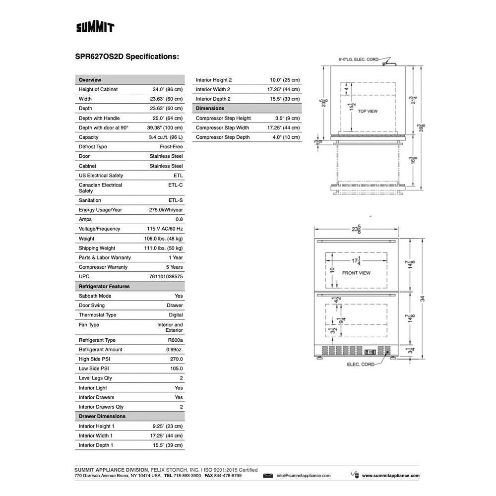 SUMMIT 24 in. 2-Drawer All-Refrigerator in Stainless Steel (SPR627OS2D) 