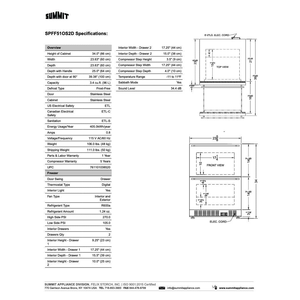 SUMMIT 24 in. 2-Drawer Outdoor Freezer in Stainless Steel (SPFF51OS2D) 