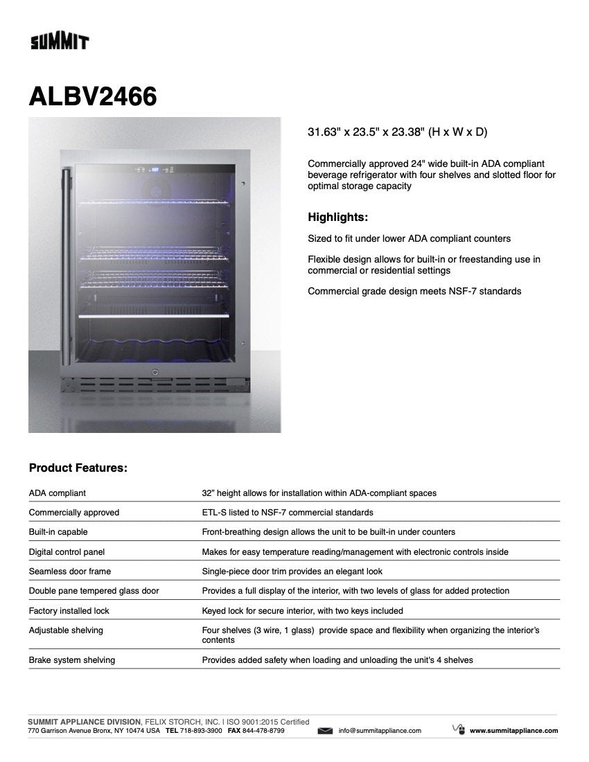 SUMMIT 24 in. ADA-Compliant Built-In Beverage Cooler (ALBV2466) 