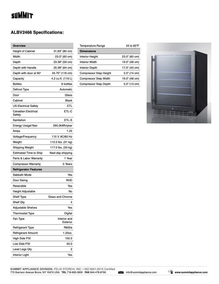 SUMMIT 24 in. ADA-Compliant Built-In Beverage Cooler (ALBV2466) 