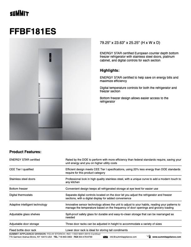 SUMMIT 24 in. Bottom Freezer Refrigerator (FFBF181ES) 