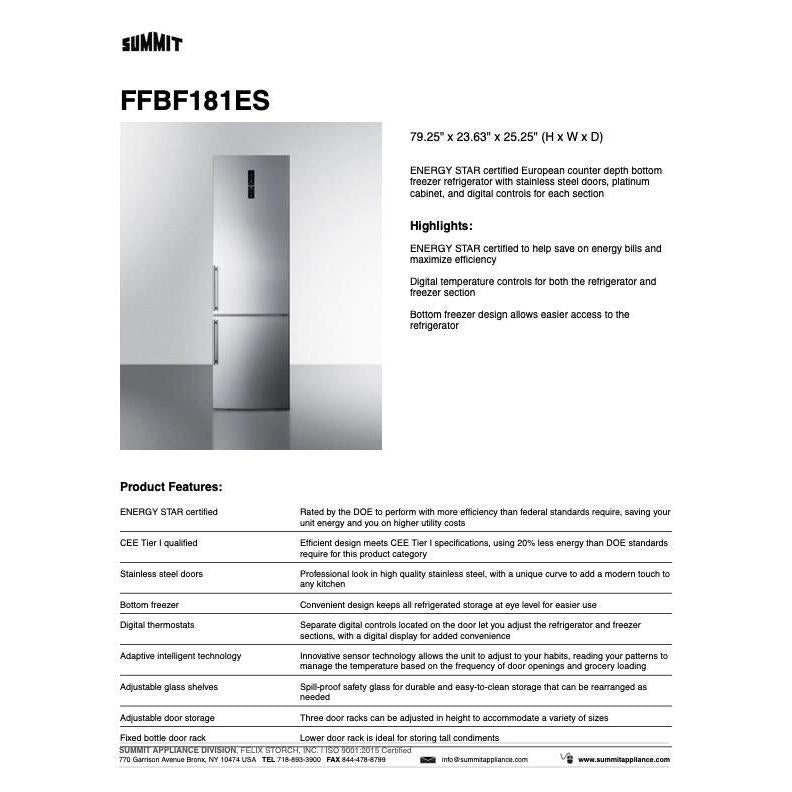 SUMMIT 24 in. Bottom Freezer Refrigerator (FFBF181ES) 