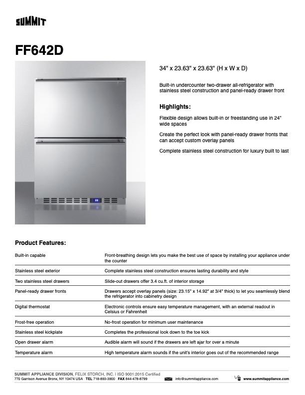 SUMMIT 24 in. Built-In 2-Drawer All-Refrigerator (FF642D) 