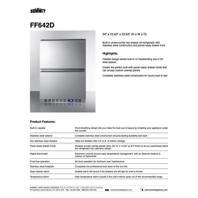 SUMMIT 24 in. Built-In 2-Drawer All-Refrigerator (FF642D) 