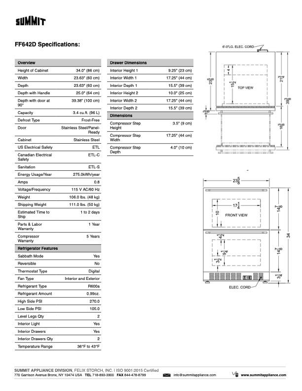 SUMMIT 24 in. Built-In 2-Drawer All-Refrigerator (FF642D) 