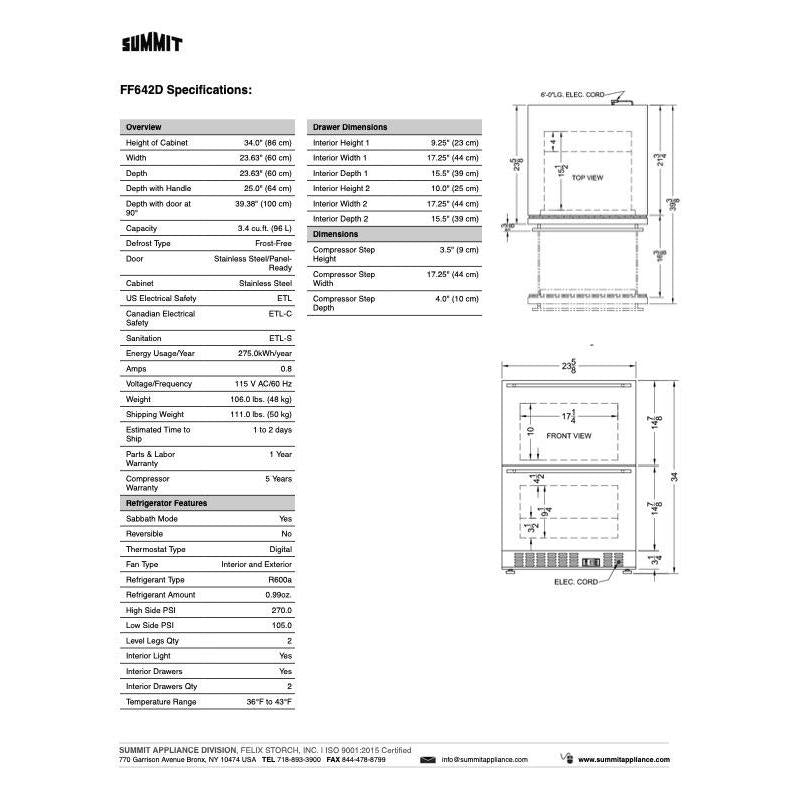 SUMMIT 24 in. Built-In 2-Drawer All-Refrigerator (FF642D) 