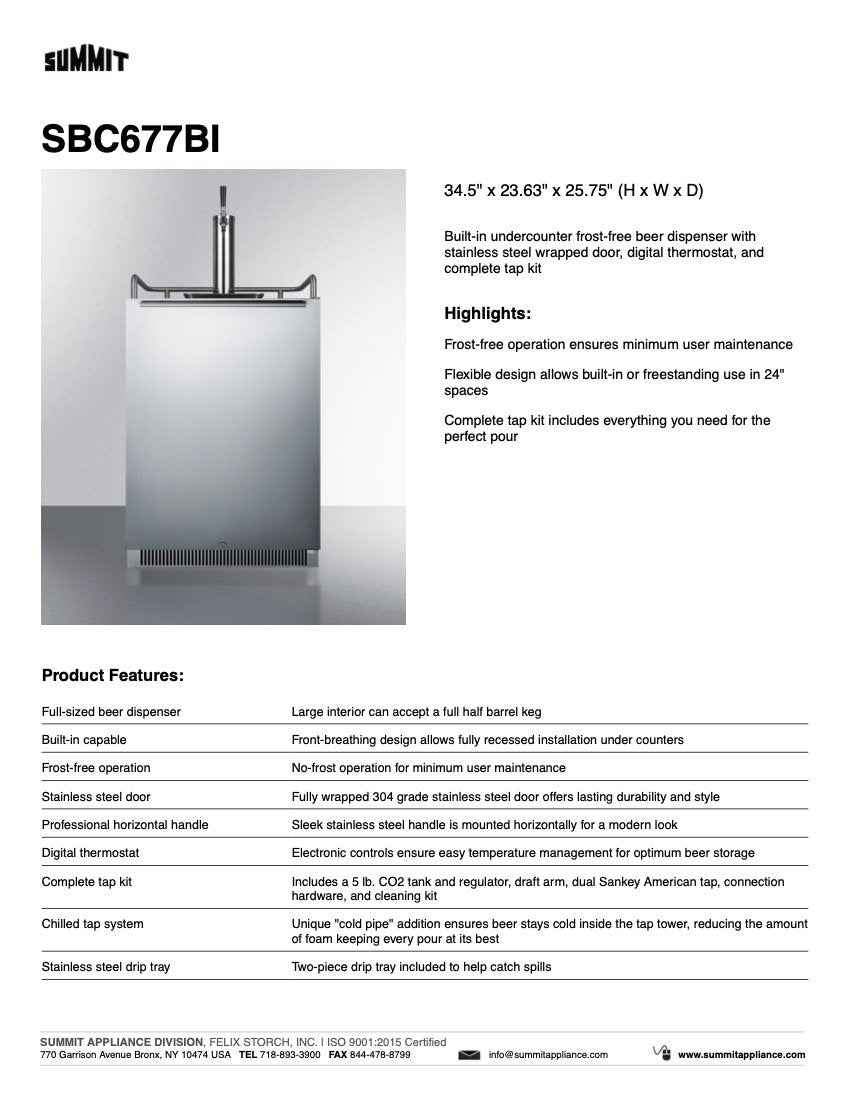 SUMMIT 24 in. Built-In Kegerator (SBC677BI) 