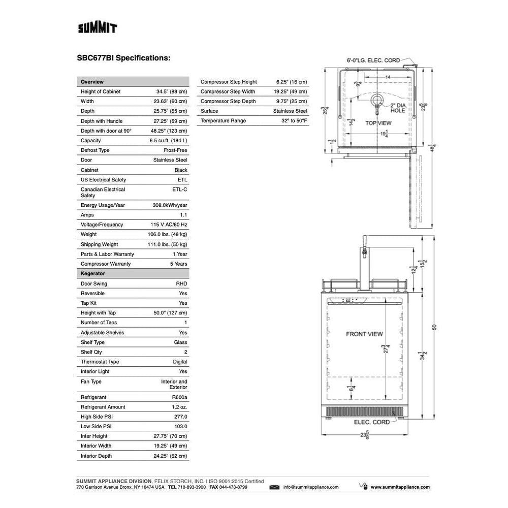 SUMMIT 24 in. Built-In Kegerator (SBC677BI) 
