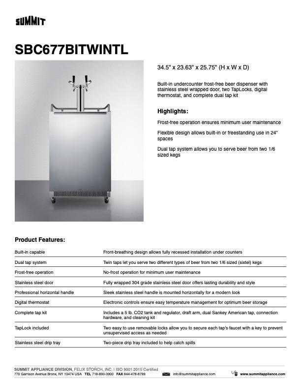 SUMMIT 24 in. Built-In Kegerator with TapLock in Stainless Steel (SBC677BITWINTL) 