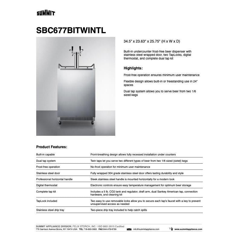 SUMMIT 24 in. Built-In Kegerator with TapLock in Stainless Steel (SBC677BITWINTL) 
