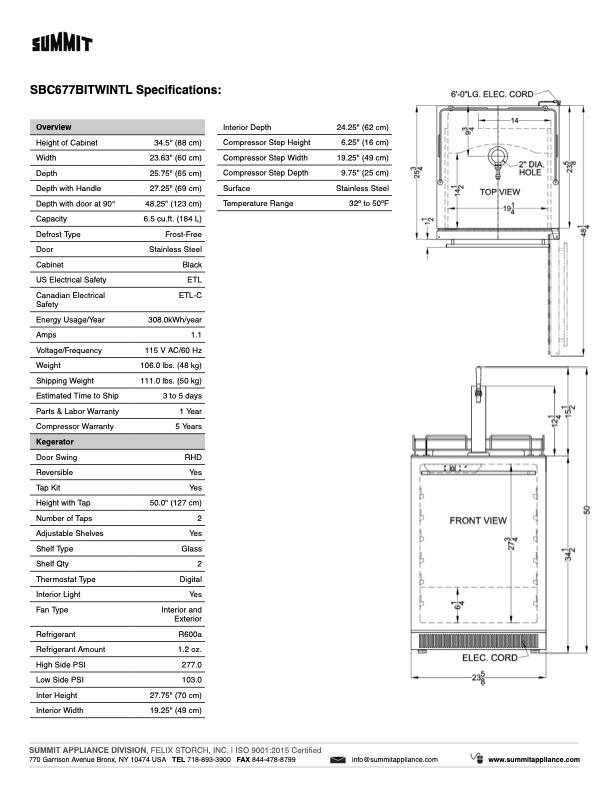 SUMMIT 24 in. Built-In Kegerator with TapLock in Stainless Steel (SBC677BITWINTL) 