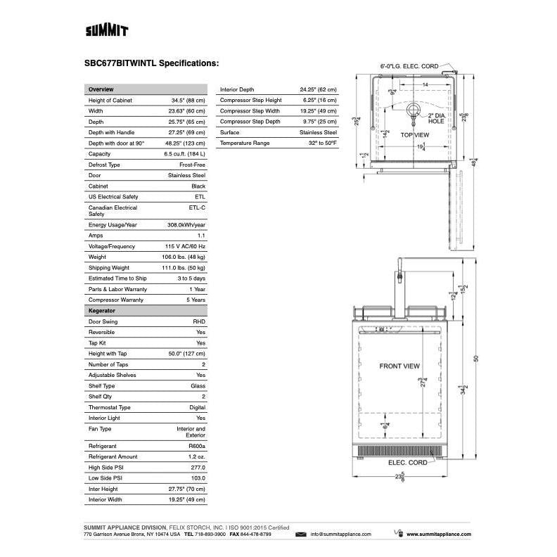 SUMMIT 24 in. Built-In Kegerator with TapLock in Stainless Steel (SBC677BITWINTL) 