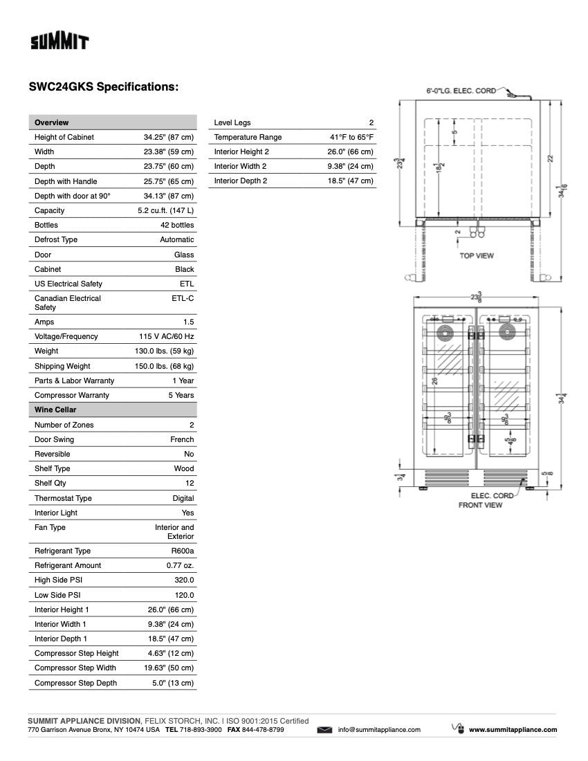 SUMMIT 24 in. Built-In Undercounter Wine Cellar in Black Matte (SWC24GKS) 