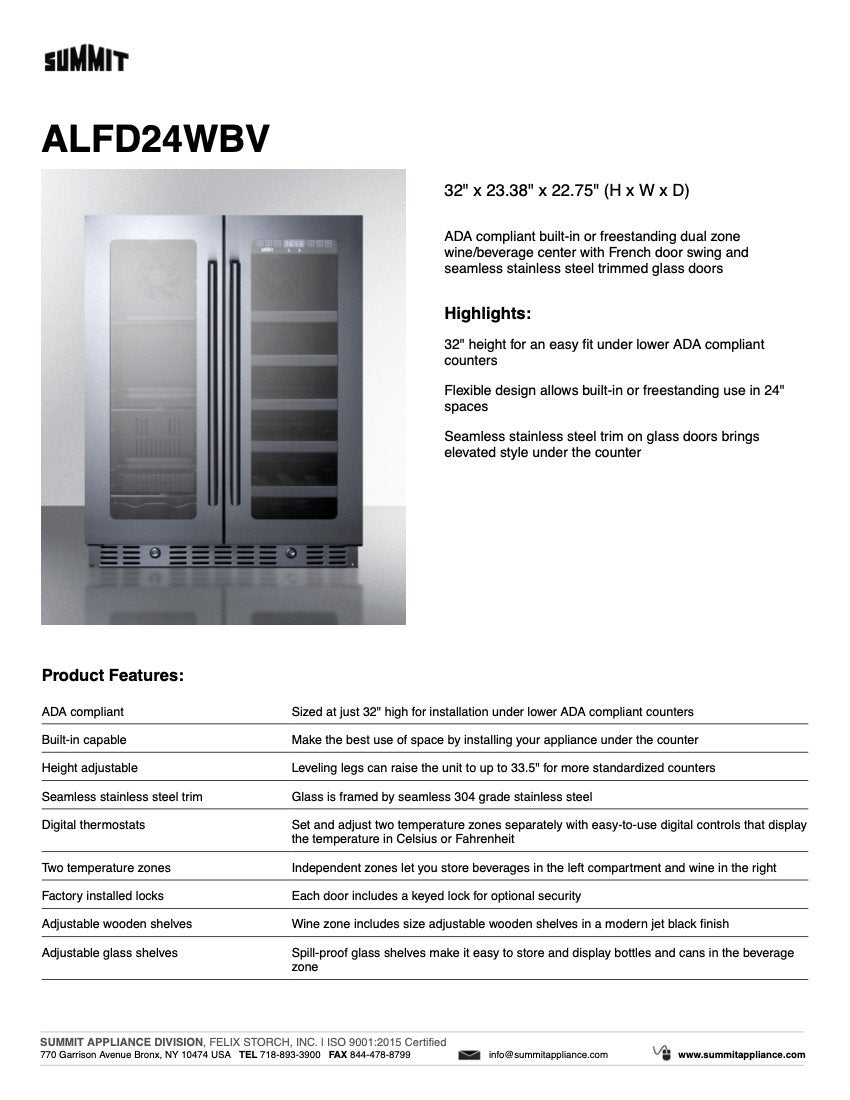 SUMMIT 24 in. Built-In Wine/Beverage Center, ADA Compliant (ALFD24WBV) 