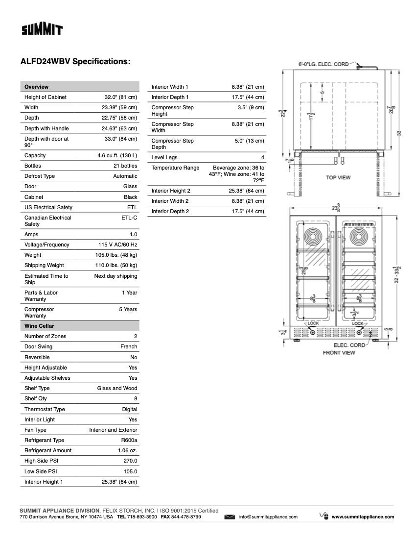 SUMMIT 24 in. Built-In Wine/Beverage Center, ADA Compliant (ALFD24WBV) 