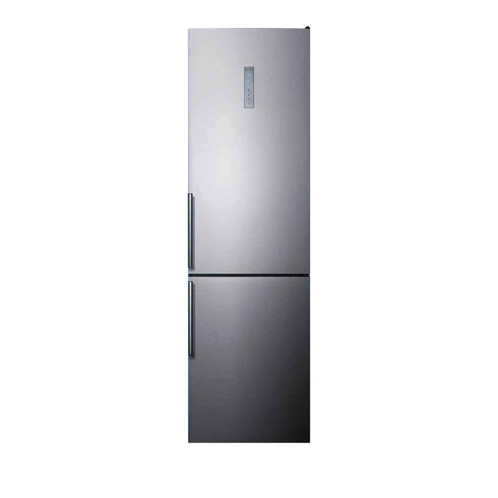 SUMMIT 24 in. Counter-Depth Bottom Freezer Refrigerator (FFBF192SS) front, closed.