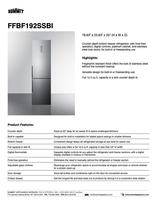 SUMMIT 24 in. Counter-Depth Bottom Freezer Refrigerator (FFBF192SS) 