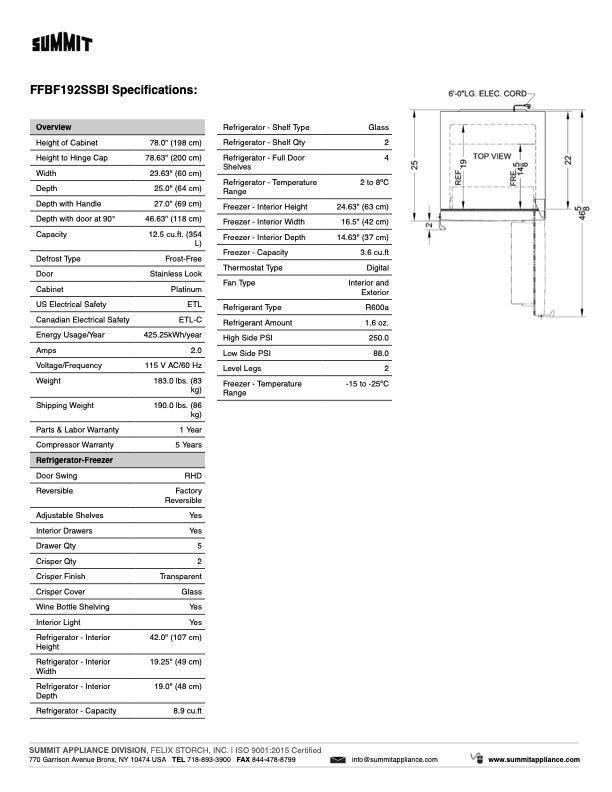 SUMMIT 24 in. Counter-Depth Bottom Freezer Refrigerator (FFBF192SS) 