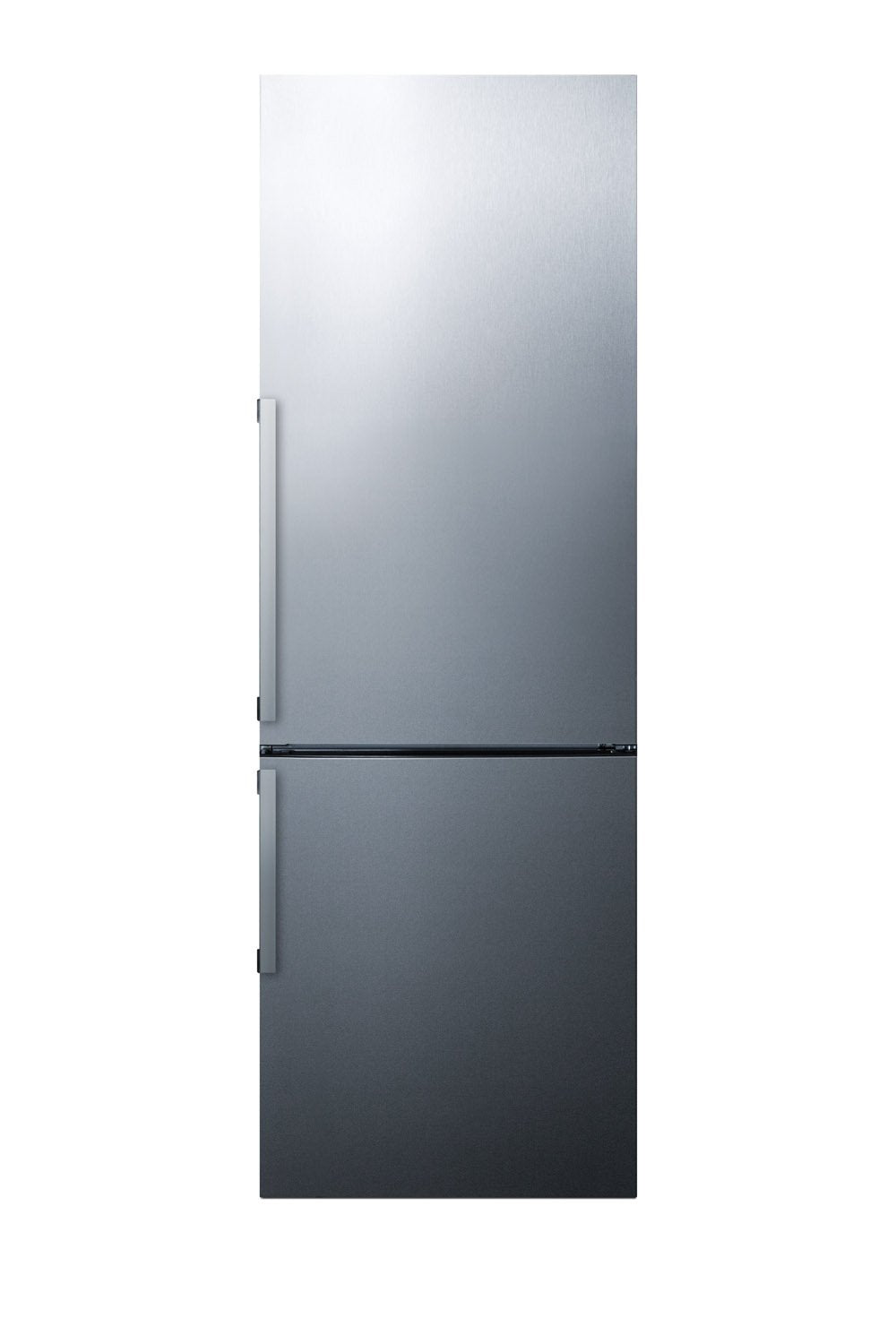 SUMMIT 24 in. Counter-Depth Bottom Freezer Refrigerator in Stainless Steel (FFBF246SS) front, closed.