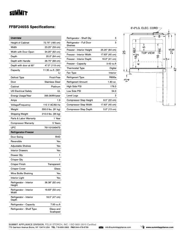 SUMMIT 24 in. Counter-Depth Bottom Freezer Refrigerator in Stainless Steel (FFBF246SS) 