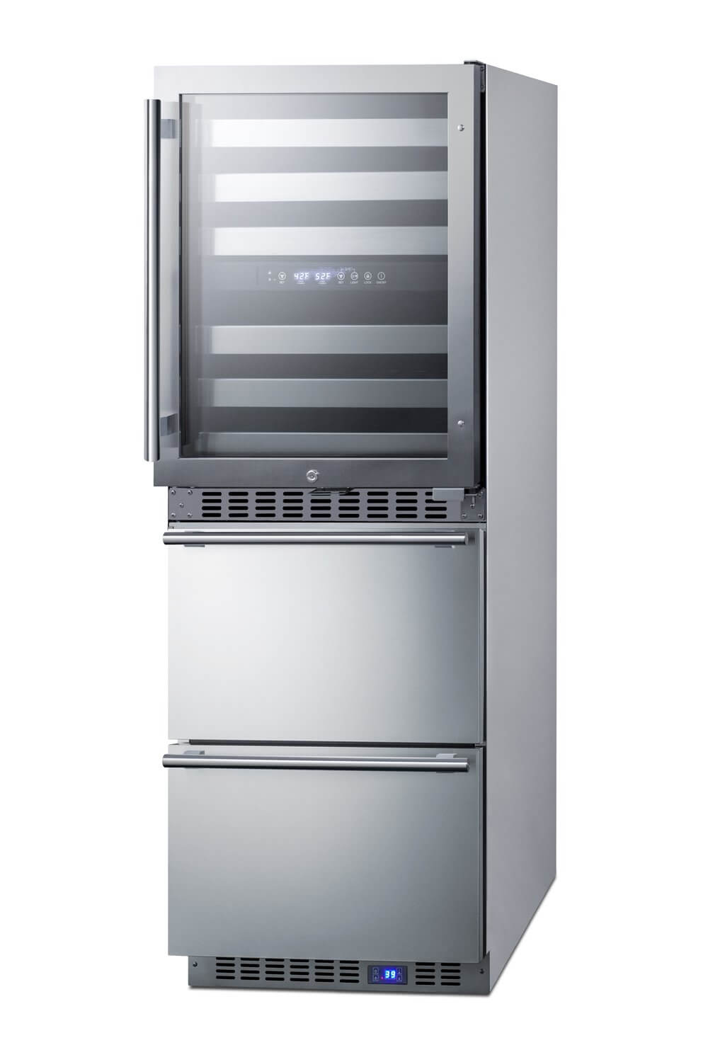 SUMMIT 24 in. Dual-Zone Wine Cellar and 2-Drawer All-Refrigerator (SWCDAR24) Stainless Steel