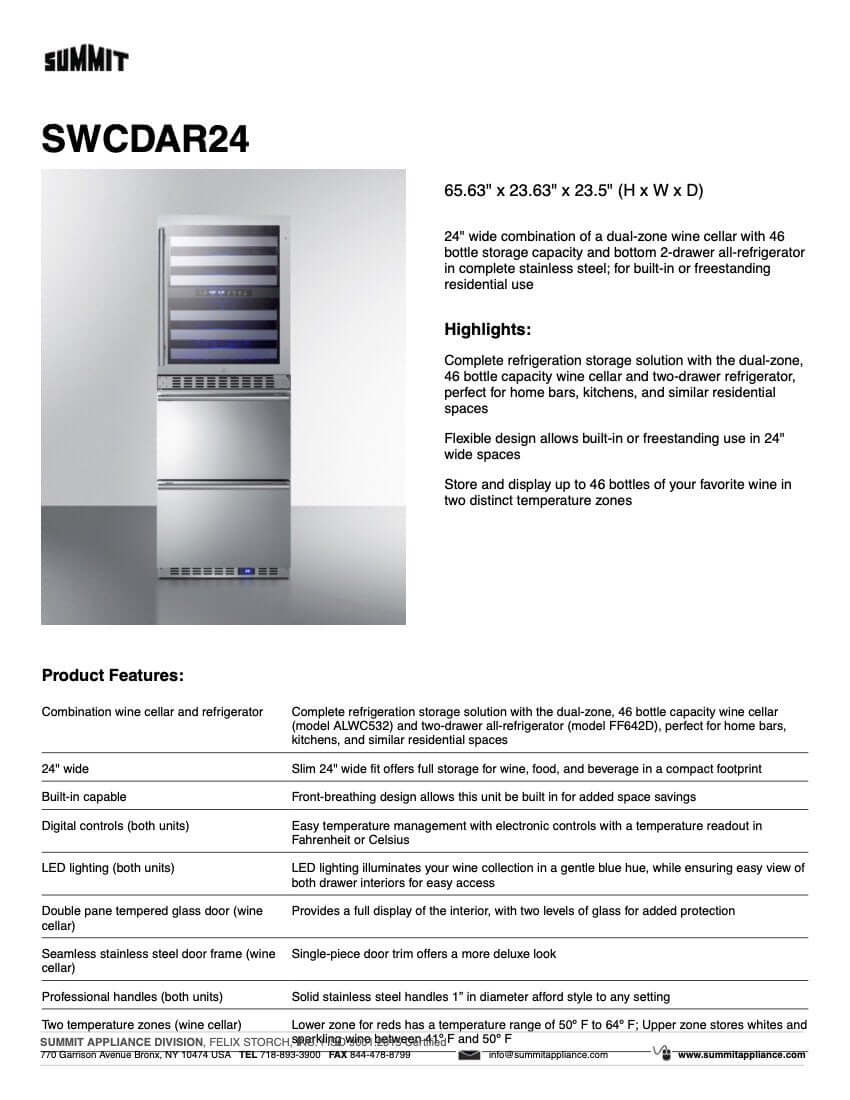 SUMMIT 24 in. Dual-Zone Wine Cellar and 2-Drawer All-Refrigerator (SWCDAR24) 