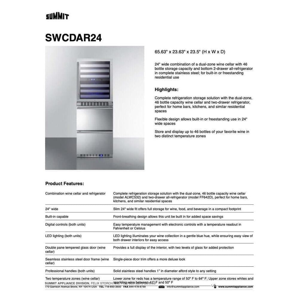 SUMMIT 24 in. Dual-Zone Wine Cellar and 2-Drawer All-Refrigerator (SWCDAR24) 