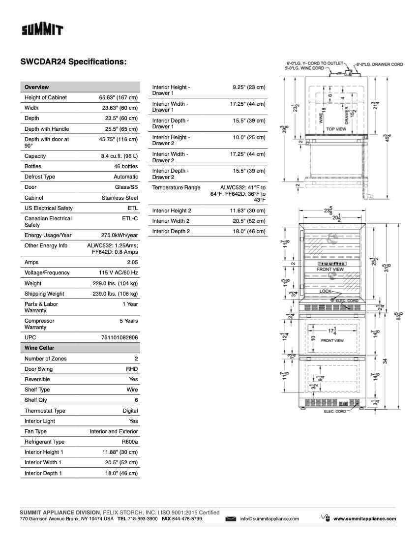 SUMMIT 24 in. Dual-Zone Wine Cellar and 2-Drawer All-Refrigerator (SWCDAR24) 