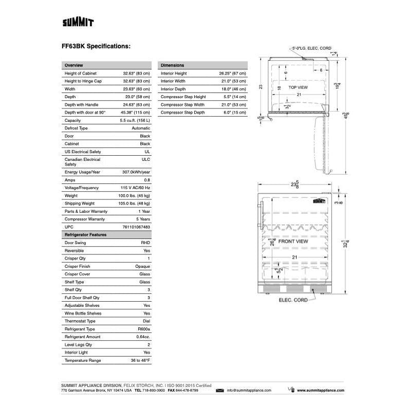 SUMMIT 24 in. Freestanding All-Refrigerator (FF63B) 