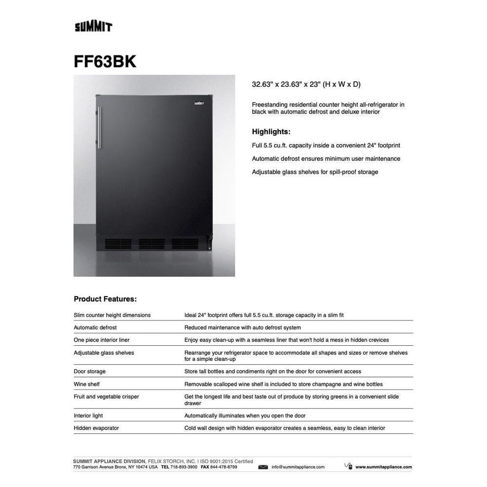 SUMMIT 24 in. Freestanding All-Refrigerator (FF63B) 