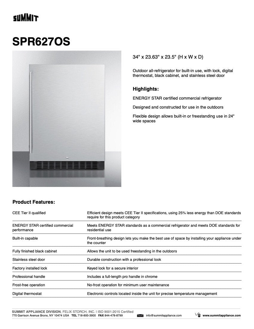 SUMMIT 24 in. Outdoor All-Refrigerator (SPR627OS) 