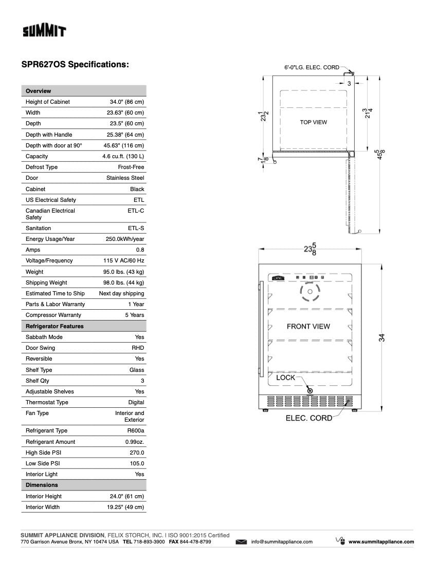 SUMMIT 24 in. Outdoor All-Refrigerator (SPR627OS) 