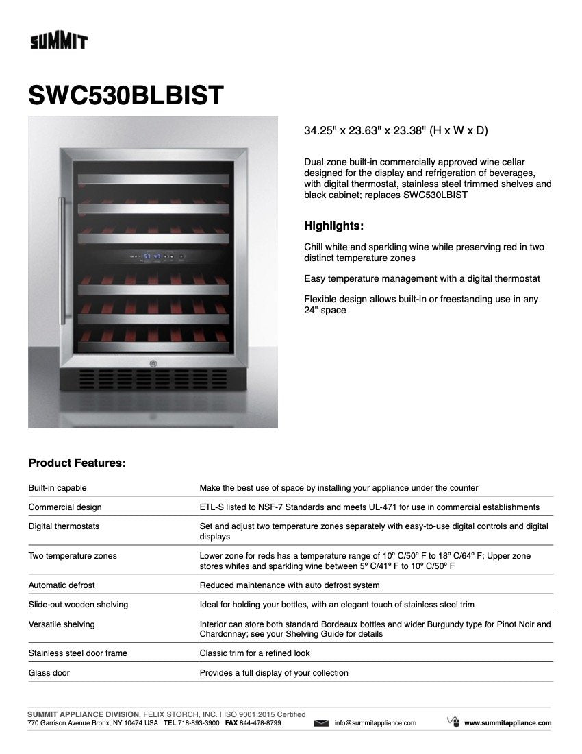 SUMMIT 24 in. Undercounter Built-In Wine Cellar (SWC530BLBIST) 