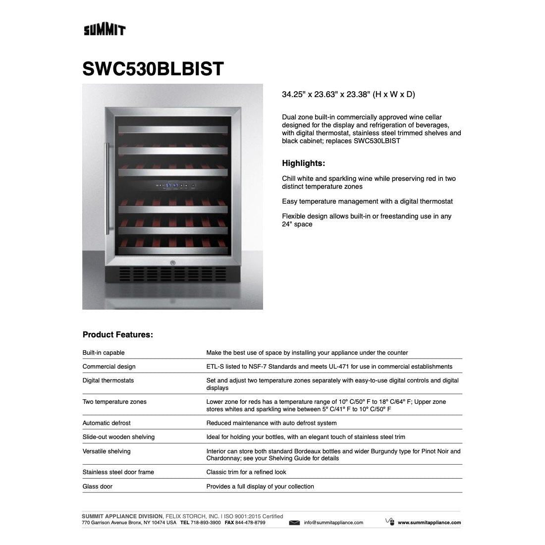SUMMIT 24 in. Undercounter Built-In Wine Cellar (SWC530BLBIST) 