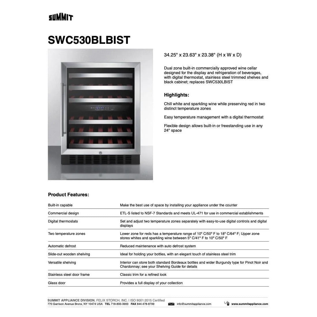 SUMMIT 24 in. Undercounter Built-In Wine Cellar (SWC530BLBIST) 