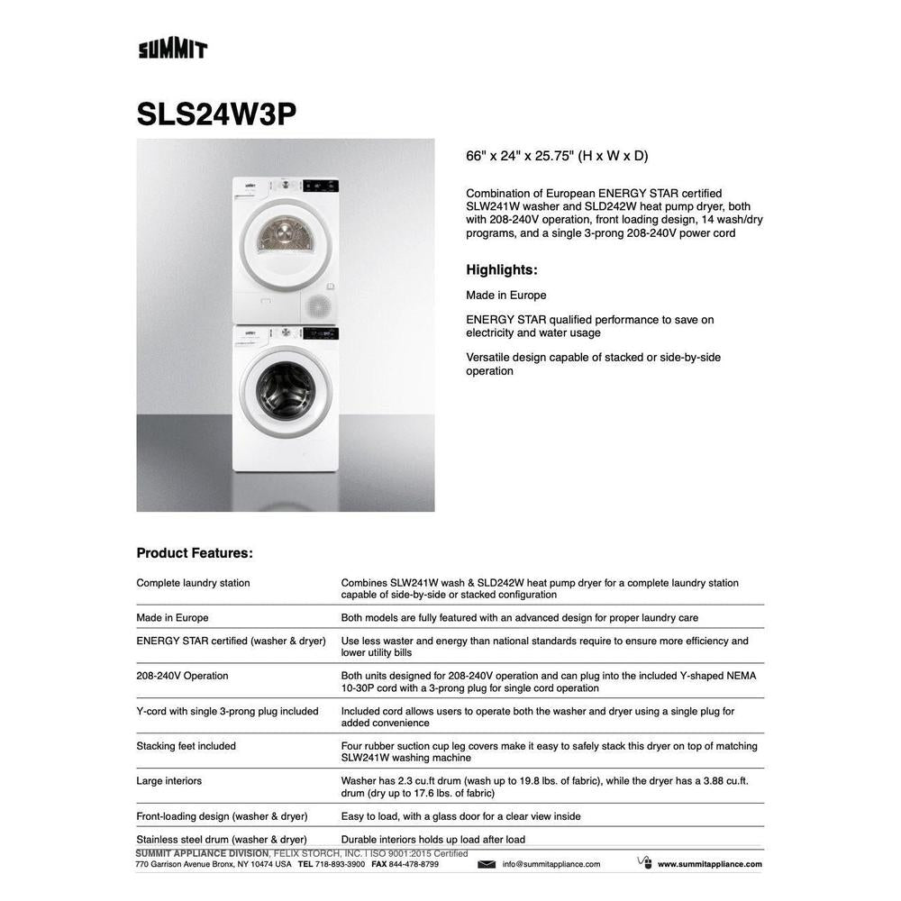 SUMMIT 24 in. Washer/Heat Pump Dryer Combination (SLS24W3P) 
