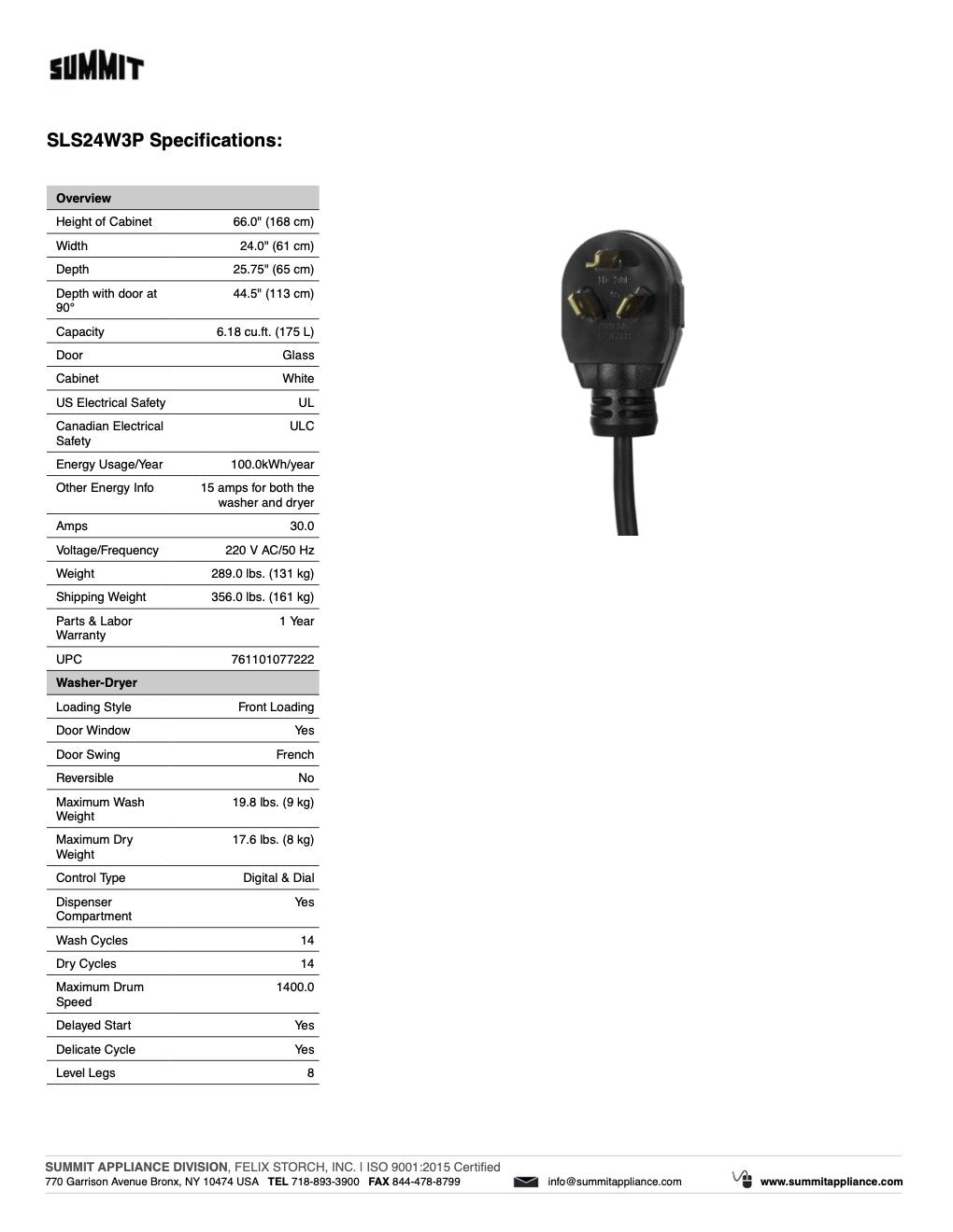 SUMMIT 24 in. Washer/Heat Pump Dryer Combination (SLS24W3P) 