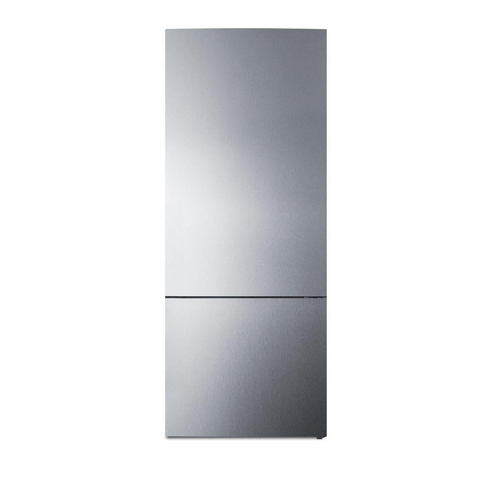 SUMMIT 28 in. Bottom Freezer Refrigerator in Stainless Steel (FFBF279SS) front, closed.