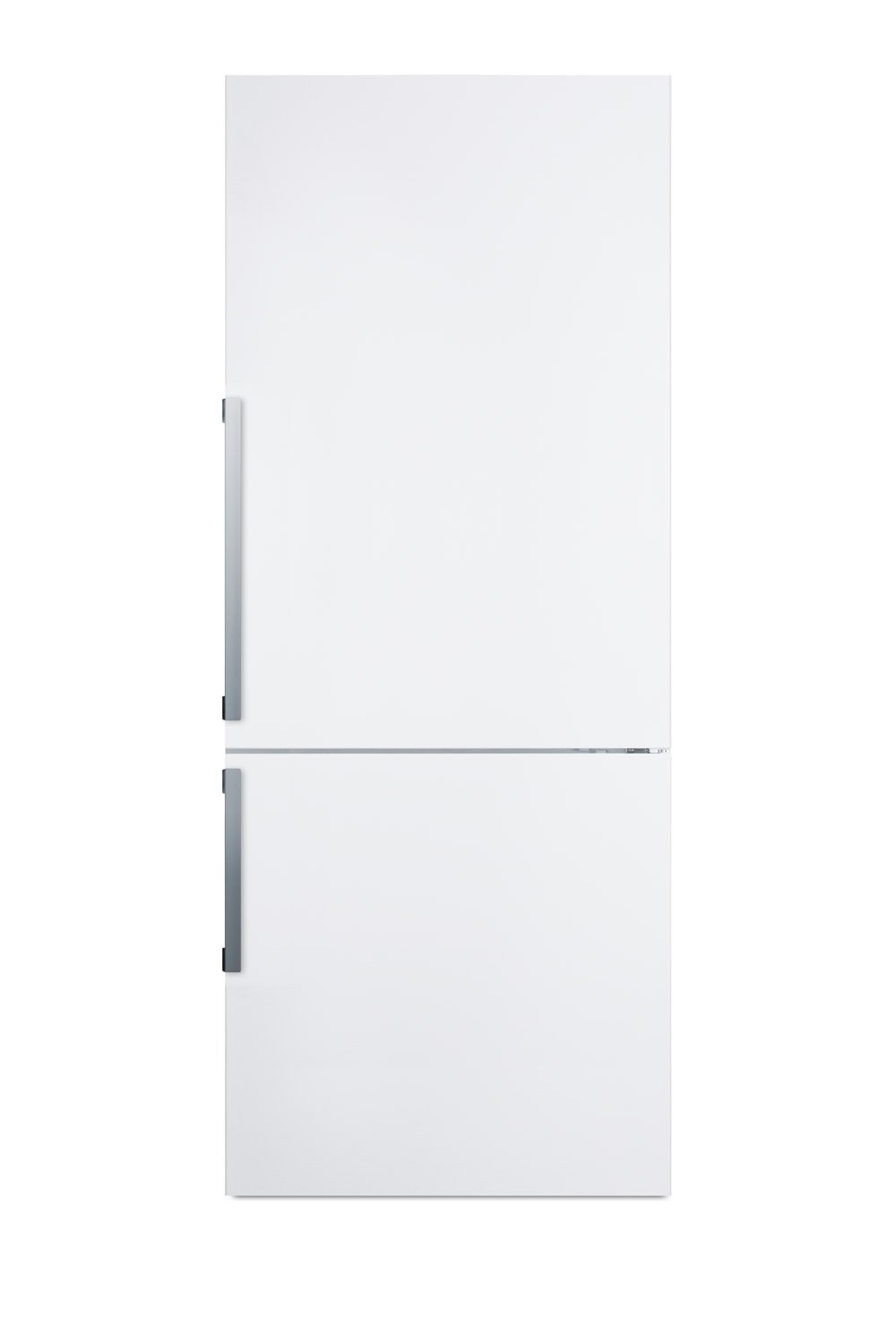 SUMMIT 28 in. Counter-Depth Bottom Freezer Refrigerator in White (FFBF281W) front, closed.