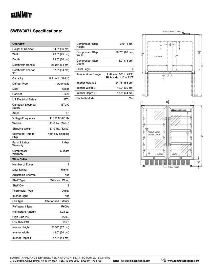 SUMMIT 30 in. Built-In Wine/Beverage Center (SWBV3071) 