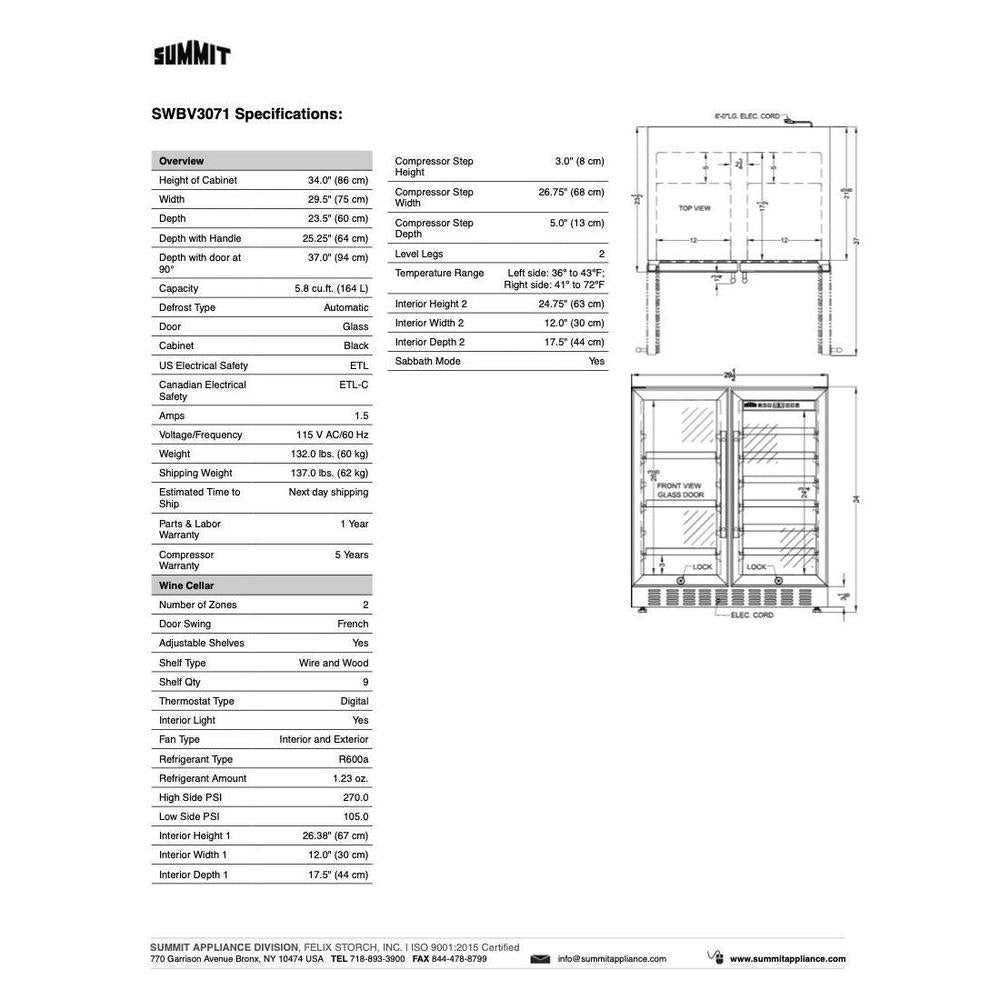 SUMMIT 30 in. Built-In Wine/Beverage Center (SWBV3071) 