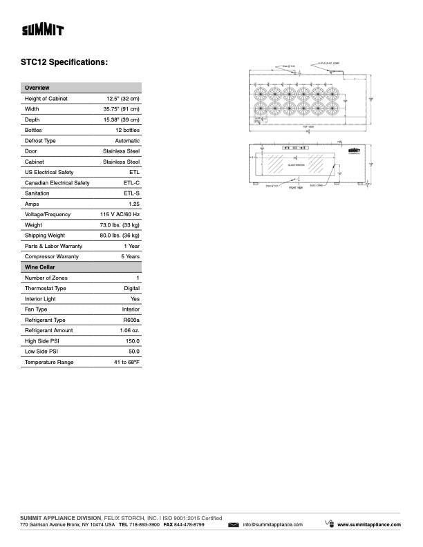 SUMMIT 36 in. 12-Bottle Countertop Wine Cooler (STC12) 