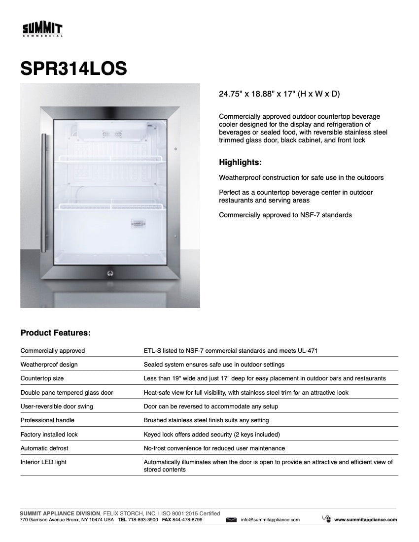 SUMMIT Commercial 19 in. Compact Outdoor Beverage Center (SPR314LOS) 