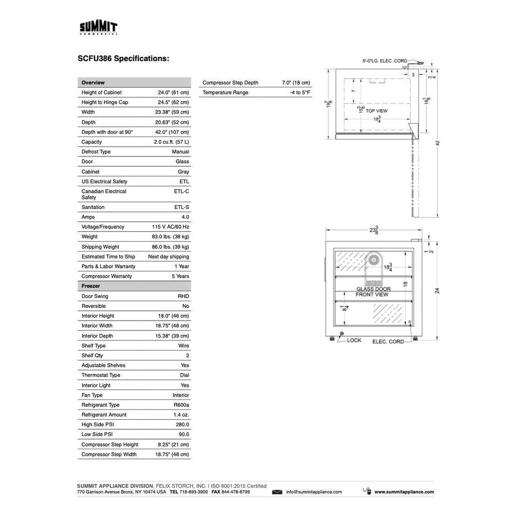 SUMMIT Commercial 24 in. Compact Display Freezer (SCFU386) 