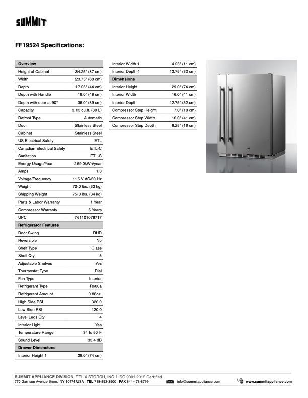 SUMMIT Shallow Depth 24 in. Built-In All-Refrigerator With Slide-Out Storage Compartment (FF19524) 