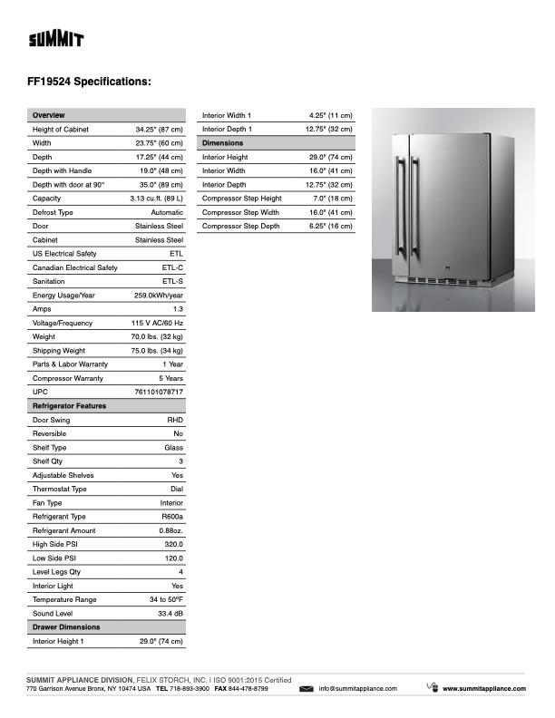 SUMMIT Shallow Depth 24 in. Outdoor Built-In Freezerless Refrigerator With Slide-Out Storage Compartment (SPR196OS24) 