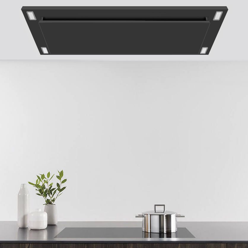 VICTORY Sunset 36 Inch 600 CFM Flush Ceiling Mount Range Hood in Black, lifestyle